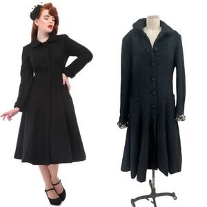Collectif Vintage Lillian 50s Boucle Peter Pan Collar Coat Black‎ Size US 10
